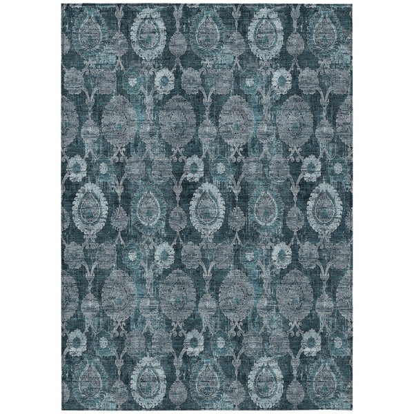 HomeRoots 5' Teal Blue and Sky Blue Damask Rug – Durable, Washable Indoor/Outdoor Area Rug for Stylish Spaces 5' X 8' 588197