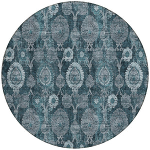 Homeroots 3' Stylish Artichoke Green And Gray Damask Rug - Washable, Durable, Perfect For Indoor And Outdoor Spaces 8' Round Polyester 588198
