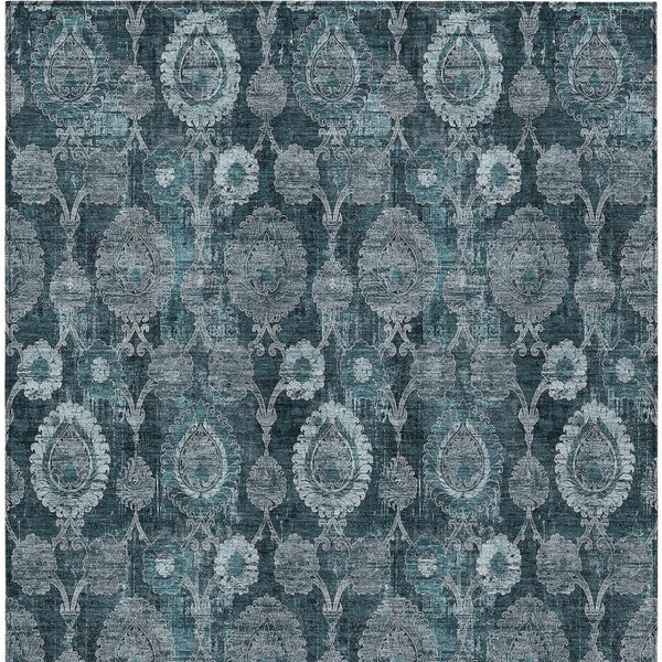 Homeroots 3' Stylish Artichoke Green And Gray Damask Rug - Washable, Durable, Perfect For Indoor And Outdoor Spaces 8' X 10' Polyester 588199