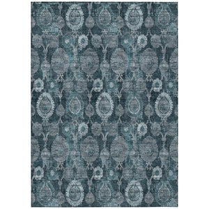 HomeRoots 5' Teal Blue and Sky Blue Damask Rug – Durable, Washable Indoor/Outdoor Area Rug for Stylish Spaces 8' X 10' 588199