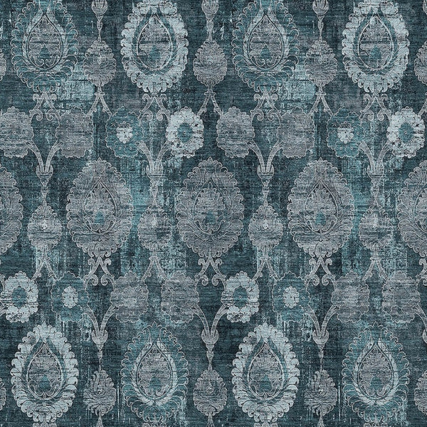 Homeroots 3' Stylish Artichoke Green And Gray Damask Rug - Washable, Durable, Perfect For Indoor And Outdoor Spaces 8' X 10' Polyester 588199