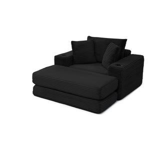English Elm 52.4'' Boneless Foam Chaise Lounge Convertible Corduroy Sofa Bed for Living Room Black W1117P410664