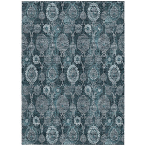 Homeroots 3' Stylish Artichoke Green And Gray Damask Rug - Washable, Durable, Perfect For Indoor And Outdoor Spaces 10' X 14' Polyester 588201