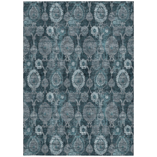 Homeroots 3' Stylish Artichoke Green And Gray Damask Rug - Washable, Durable, Perfect For Indoor And Outdoor Spaces 10' X 14' Polyester 588201
