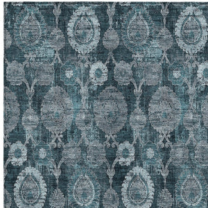 Homeroots 3' Stylish Artichoke Green And Gray Damask Rug - Washable, Durable, Perfect For Indoor And Outdoor Spaces 10' X 14' Polyester 588201