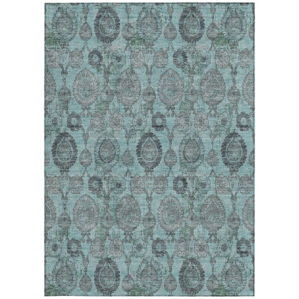 Homeroots 3' Stylish Artichoke Green And Gray Damask Rug - Washable, Durable, Perfect For Indoor And Outdoor Spaces 3' X 5' Polyester 588202