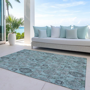 Homeroots 3' Stylish Artichoke Green And Gray Damask Rug - Washable, Durable, Perfect For Indoor And Outdoor Spaces 5' X 8' Polyester 588203