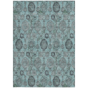Homeroots 3' Stylish Artichoke Green And Gray Damask Rug - Washable, Durable, Perfect For Indoor And Outdoor Spaces 5' X 8' Polyester 588203