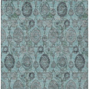 Homeroots 3' Stylish Artichoke Green And Gray Damask Rug - Washable, Durable, Perfect For Indoor And Outdoor Spaces 8' X 10' Polyester 588205
