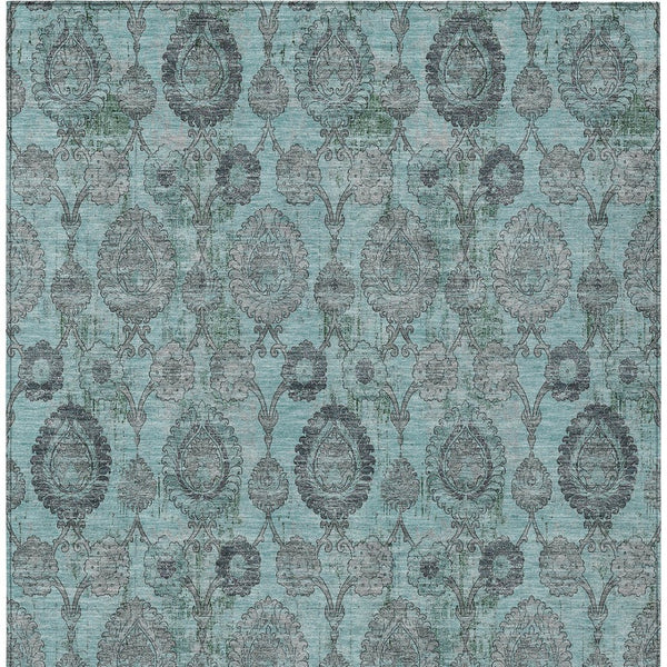 Homeroots 3' Stylish Artichoke Green And Gray Damask Rug - Washable, Durable, Perfect For Indoor And Outdoor Spaces 8' X 10' Polyester 588205