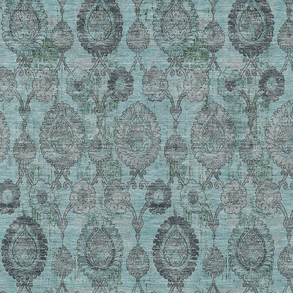 Homeroots 3' Stylish Artichoke Green And Gray Damask Rug - Washable, Durable, Perfect For Indoor And Outdoor Spaces 8' X 10' Polyester 588205