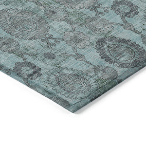 Homeroots 3' Stylish Artichoke Green And Gray Damask Rug - Washable, Durable, Perfect For Indoor And Outdoor Spaces 9' X 12' Polyester 588206