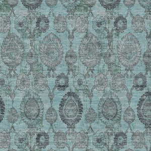 Homeroots 3' Stylish Artichoke Green And Gray Damask Rug - Washable, Durable, Perfect For Indoor And Outdoor Spaces 9' X 12' Polyester 588206