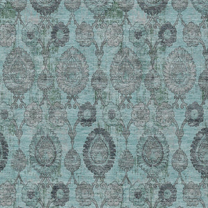 Homeroots 3' Stylish Artichoke Green And Gray Damask Rug - Washable, Durable, Perfect For Indoor And Outdoor Spaces 10' X 14' Polyester 588207