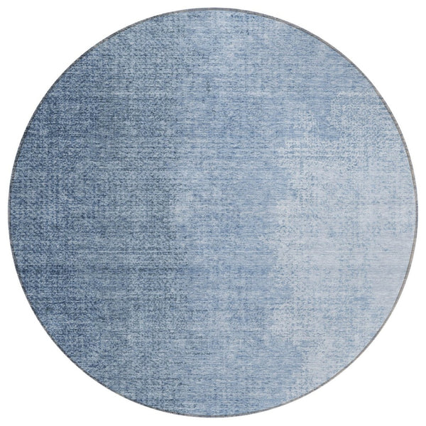 HomeRoots 5' Navy Blue and Sky Blue Abstract Indoor Outdoor Area Rug – Durable, Washable, Stylish Accent for Any Space 8' Round 588216
