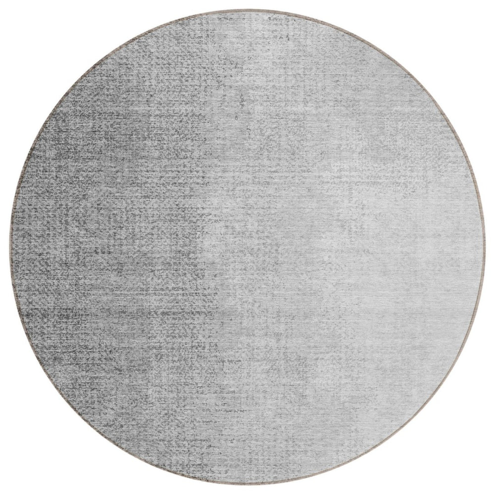 HomeRoots 5' Gray and Silver Abstract Area Rug - Stylish, Washable Design for Indoor and Outdoor Spaces 8' Round 588228