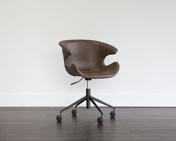 Sunpan Kash Swivel Office Chair - Retro Style with Faux Leather and Powder Coated Iron Legs for Comfort Hearthstone Brown