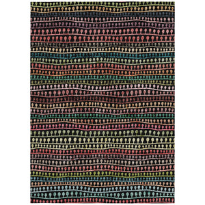 Homeroots 3' Black Green And Gold Striped Washable Area Rug - Stylish Indoor/Outdoor Design For Modern Spaces 3' X 5' Polyester 588238