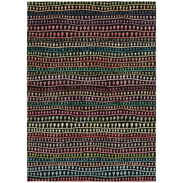 Homeroots 3' Black Green And Gold Striped Washable Area Rug - Stylish Indoor/Outdoor Design For Modern Spaces 3' X 5' Polyester 588238