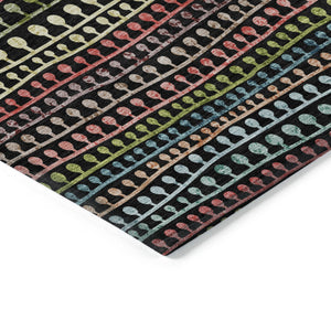 Homeroots 3' Black Green And Gold Striped Washable Area Rug - Stylish Indoor/Outdoor Design For Modern Spaces 5' X 8' Polyester 588239