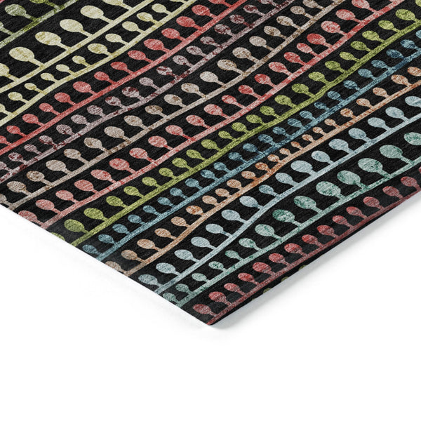 Homeroots 3' Black Green And Gold Striped Washable Area Rug - Stylish Indoor/Outdoor Design For Modern Spaces 5' X 8' Polyester 588239