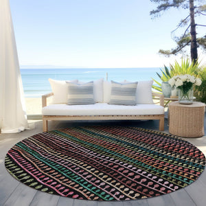 Homeroots 3' Black Green And Gold Striped Washable Area Rug - Stylish Indoor/Outdoor Design For Modern Spaces 8' Round Polyester 588240