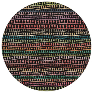 HomeRoots 5' Stylish Black, Green & Gold Striped Washable Area Rug for Indoor/Outdoor Durability & Elegance 8' Round 588240