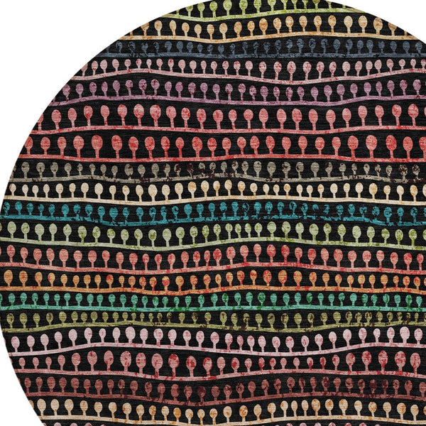 Homeroots 3' Black Green And Gold Striped Washable Area Rug - Stylish Indoor/Outdoor Design For Modern Spaces 8' Round Polyester 588240