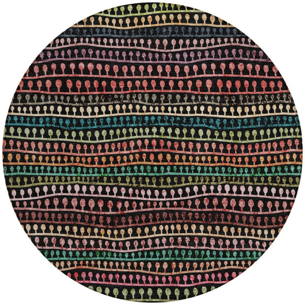 Homeroots 3' Black Green And Gold Striped Washable Area Rug - Stylish Indoor/Outdoor Design For Modern Spaces 8' Round Polyester 588240