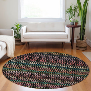 Homeroots 3' Black Green And Gold Striped Washable Area Rug - Stylish Indoor/Outdoor Design For Modern Spaces 8' Round Polyester 588240