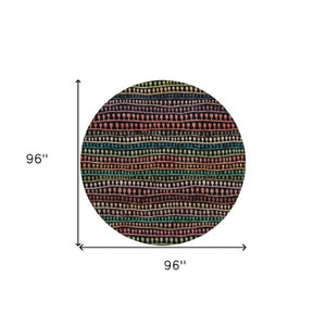 Homeroots 3' Black Green And Gold Striped Washable Area Rug - Stylish Indoor/Outdoor Design For Modern Spaces 8' Round Polyester 588240