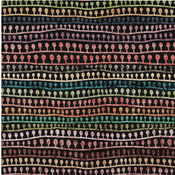 Homeroots 3' Black Green And Gold Striped Washable Area Rug - Stylish Indoor/Outdoor Design For Modern Spaces 8' X 10' Polyester 588241