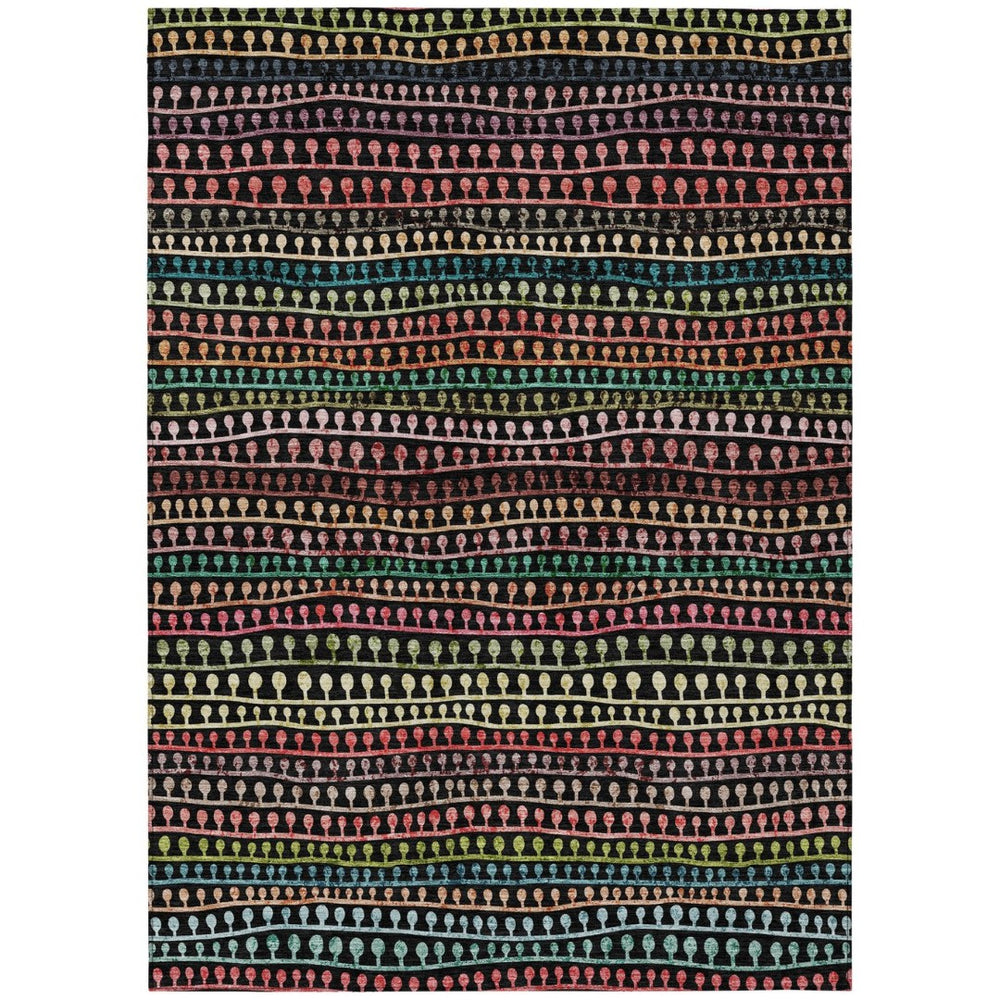 HomeRoots 9' Black Green and Gold Striped Area Rug - Washable, Durable, Stylish Accent for Indoor & Outdoor Spaces 9' X 12' 588242