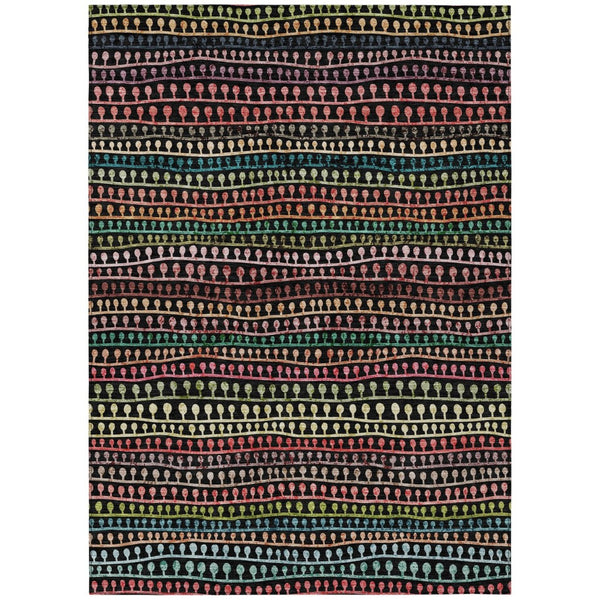 HomeRoots 9' Black Green and Gold Striped Area Rug - Washable, Durable, Stylish Accent for Indoor & Outdoor Spaces 9' X 12' 588242