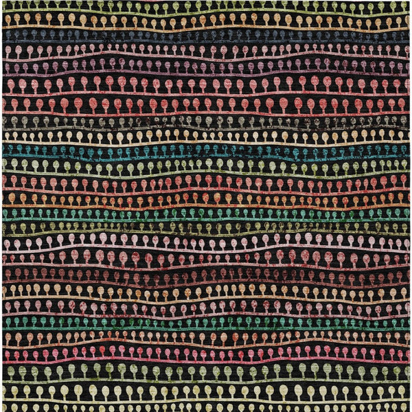 Homeroots 3' Black Green And Gold Striped Washable Area Rug - Stylish Indoor/Outdoor Design For Modern Spaces 9' X 12' Polyester 588242