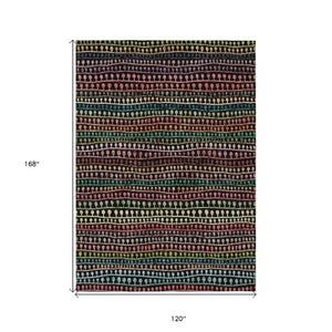 Homeroots 3' Black Green And Gold Striped Washable Area Rug - Stylish Indoor/Outdoor Design For Modern Spaces 10' X 14' Polyester 588243