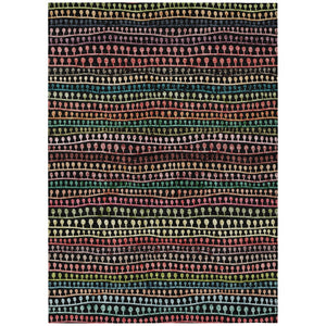 HomeRoots 5' Stylish Black, Green & Gold Striped Washable Area Rug for Indoor/Outdoor Durability & Elegance 10' X 14' 588243