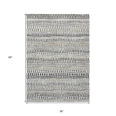 Homeroots 3' Black Green And Gold Striped Washable Area Rug - Stylish Indoor/Outdoor Design For Modern Spaces 3' X 5' Polyester 588244