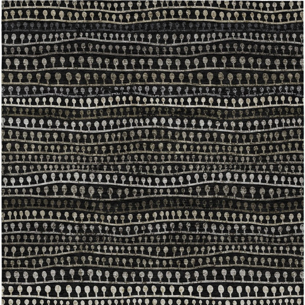 Homeroots 3' Black Green And Gold Striped Washable Area Rug - Stylish Indoor/Outdoor Design For Modern Spaces 3' X 5' Polyester 588250
