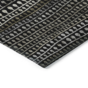 Homeroots 3' Black Green And Gold Striped Washable Area Rug - Stylish Indoor/Outdoor Design For Modern Spaces 3' X 5' Polyester 588250