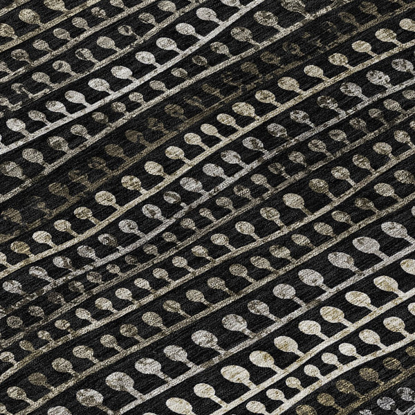 Homeroots 3' Black Green And Gold Striped Washable Area Rug - Stylish Indoor/Outdoor Design For Modern Spaces 3' X 5' Polyester 588250