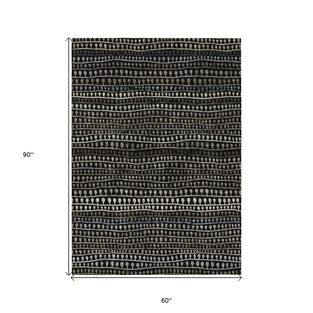 HomeRoots 5' Stylish Taupe Charcoal Gray Striped Washable Area Rug for Indoor Outdoor Use – Durable & Chic 5' X 8' 588251