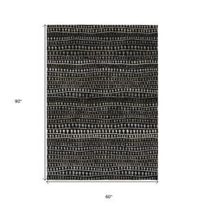 Homeroots 3' Black Green And Gold Striped Washable Area Rug - Stylish Indoor/Outdoor Design For Modern Spaces 5' X 8' Polyester 588251