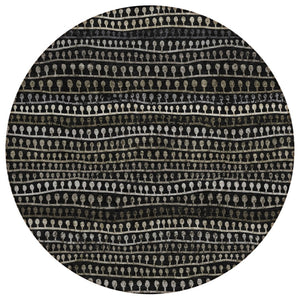 HomeRoots 5' Stylish Taupe Charcoal Gray Striped Washable Area Rug for Indoor Outdoor Use – Durable & Chic 8' Round 588252