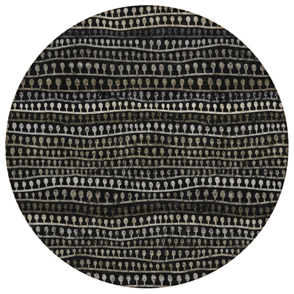 HomeRoots 5' Stylish Taupe Charcoal Gray Striped Washable Area Rug for Indoor Outdoor Use – Durable & Chic 8' Round 588252