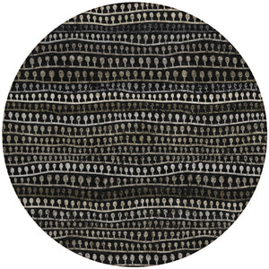 Homeroots 3' Black Green And Gold Striped Washable Area Rug - Stylish Indoor/Outdoor Design For Modern Spaces 8' Round Polyester 588252