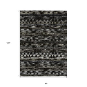 Homeroots 3' Black Green And Gold Striped Washable Area Rug - Stylish Indoor/Outdoor Design For Modern Spaces 8' X 10' Polyester 588253