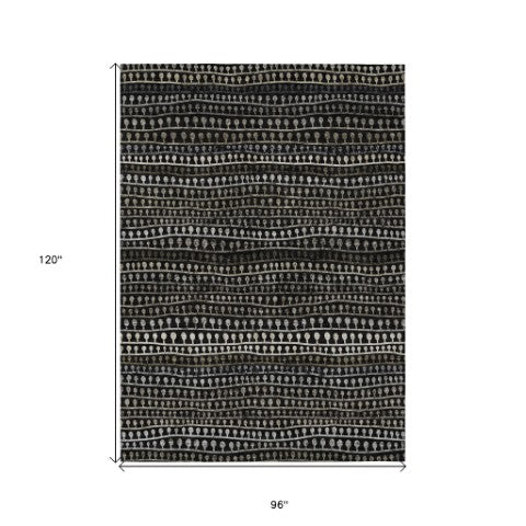 Homeroots 3' Black Green And Gold Striped Washable Area Rug - Stylish Indoor/Outdoor Design For Modern Spaces 8' X 10' Polyester 588253
