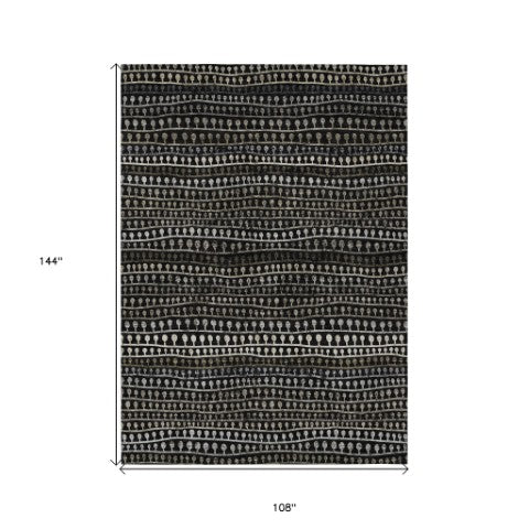 Homeroots 3' Black Green And Gold Striped Washable Area Rug - Stylish Indoor/Outdoor Design For Modern Spaces 9' X 12' Polyester 588254