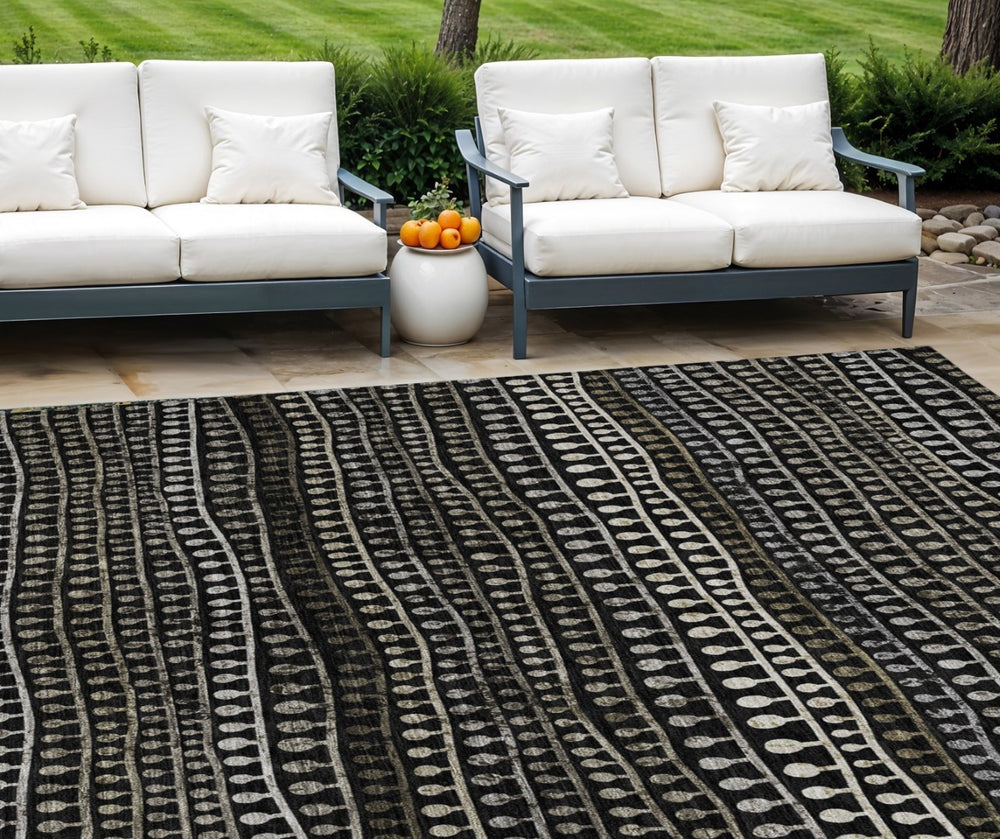 HomeRoots 9' Durable Taupe Charcoal and Gray Striped Washable Indoor Outdoor Area Rug for High-Traffic Spaces 9' X 12' 588254